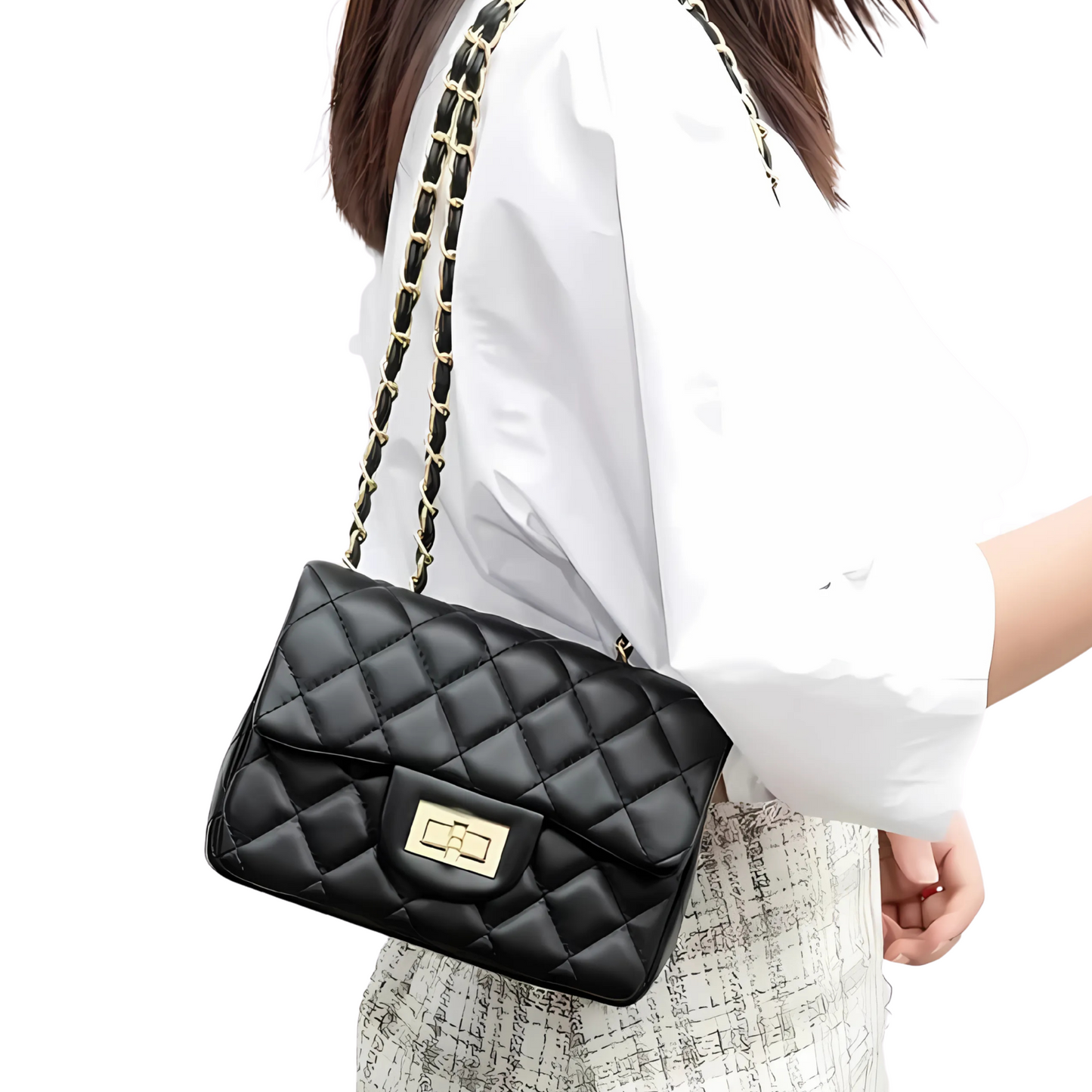 תיק צד עם רצועת שרשרת - Noir